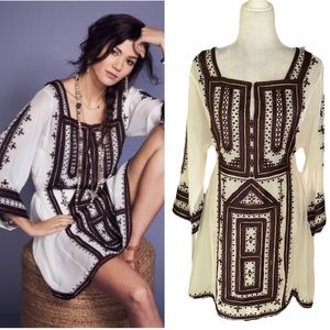 Calypso St. Barths Jumana Silk Embroidered Iridescent Tie Bow Detail Dress L